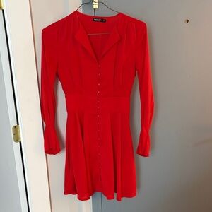 Nasty Gal Red Long Sleeve Button Up Dress